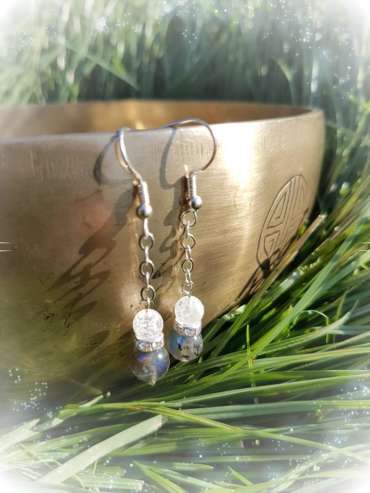 Boucles d’oreilles Cristal de Roche et Labradorite