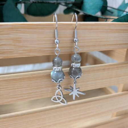 Boucles d’oreilles Labradorite – Étoile & Triquetra – Acier inoxydable