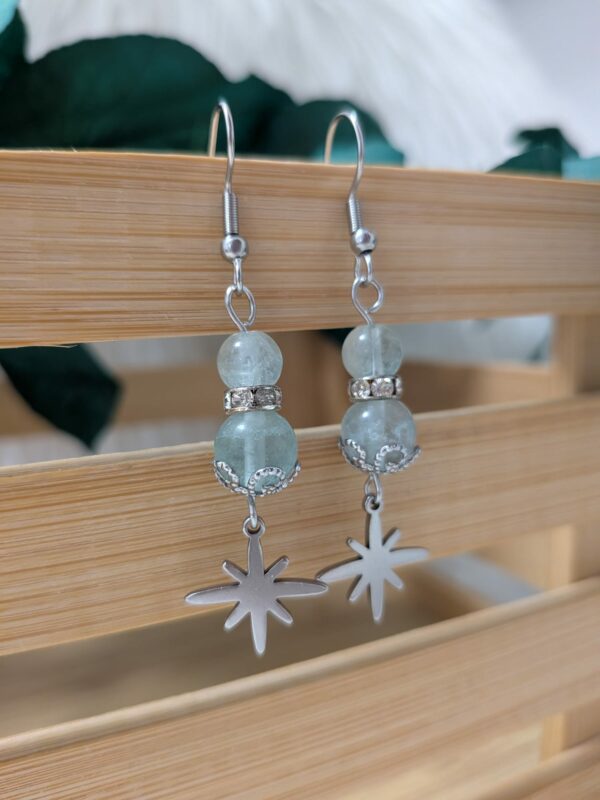 Boucles d’oreilles Fluorite – Étoiles – Acier inoxydable