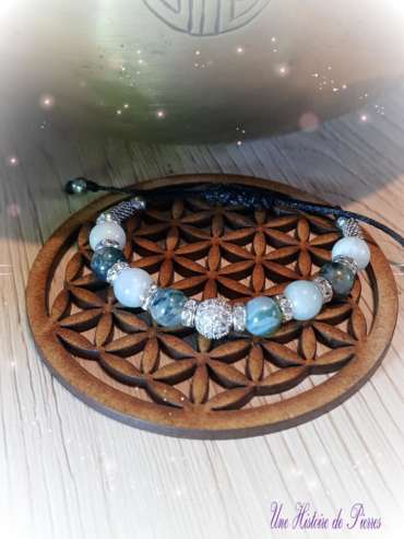 Bracelet Strass Agate mousse et Aigue-marine
