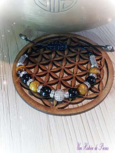 Bracelet Strass Oeil de Tigre et Tourmaline noire