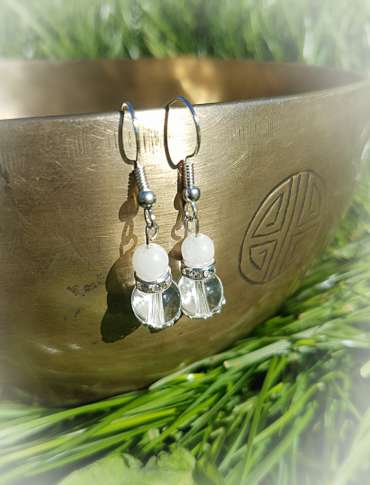 Boucles d’oreilles Anges, Pierre de Lune arc-en-ciel et Cristal de roche