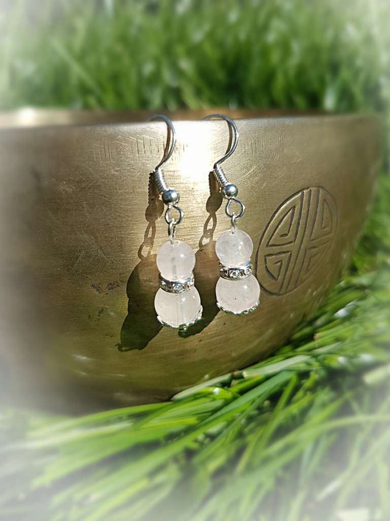 Boucles d’oreilles Quartz rose - Modèle Anges - Acier Inoxydable