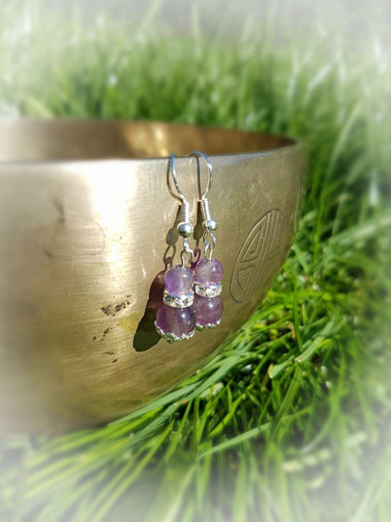 Boucles d’oreilles Améthyste – Modèle Ange – Acier inoxydable