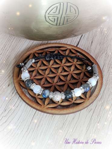 Bracelet Strass Labradorite et Pierre de Lune arc-en-ciel