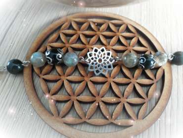 Bracelet  Labradorite et Obsidienne Oeil Céleste