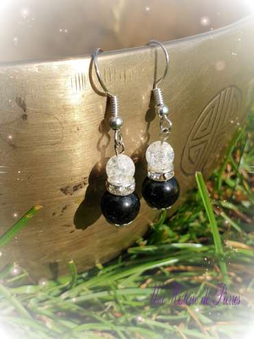 Boucles d’oreilles Anges, Tourmaline noire et Cristal de roche