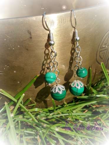 Boucles d’oreilles pendantes doubles Malachite