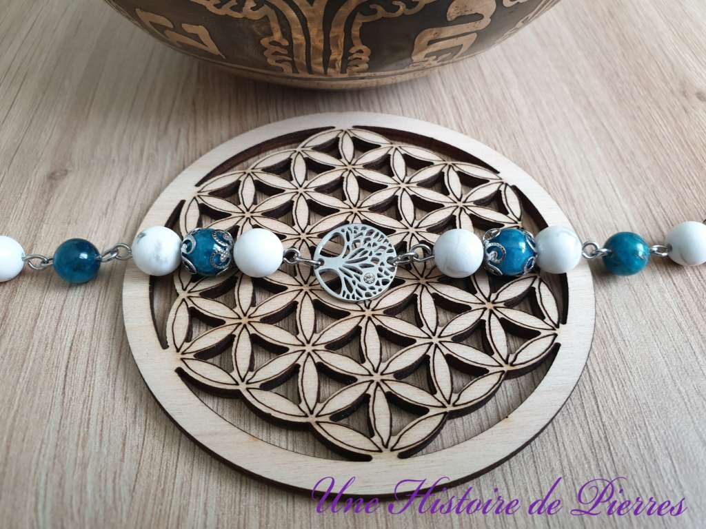 bracelet en Apatite bleue et Howlite