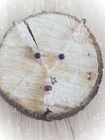 Collier Améthyste et Quartz rose Lune