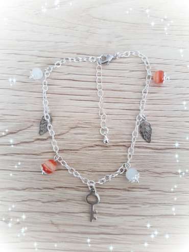 Bracelet breloques , Cornaline et Pierre de lune arc-en-ciel