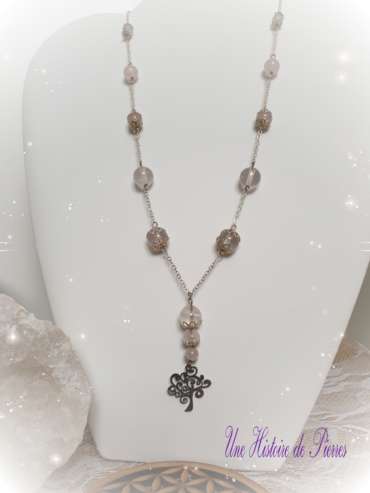 Collier Quartz rose et Arbre de vie