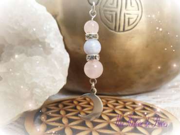 Collier Enfant Calcédoine, Quartz rose et Lune