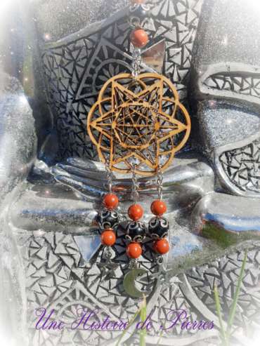 Collier Cube de Métatron, Jaspe rouge et Tourmaline noire