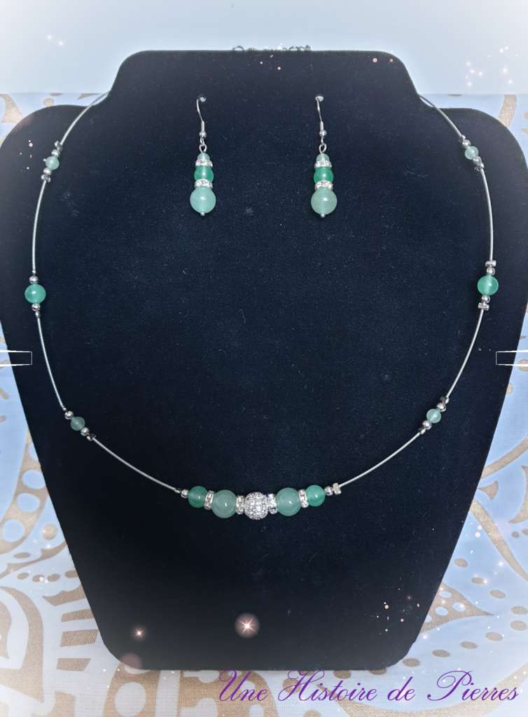 Parure Strass Aventurine verte