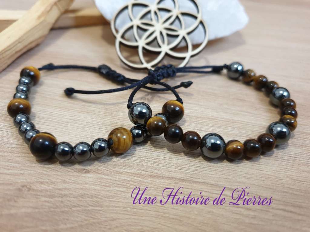 Bracelets Couple Hématite et Oeil de Tigre