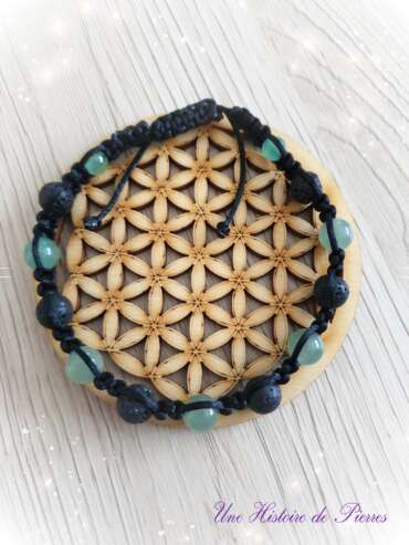 Bracelet Shamballa Homme Aventurine verte et Pierre de Lave