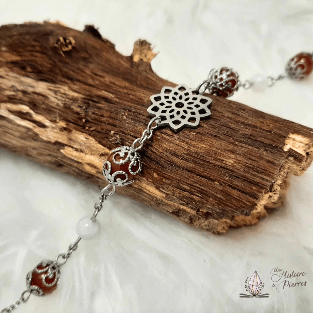 Bracelet Cornaline et Pierre de lune arc-en-ciel