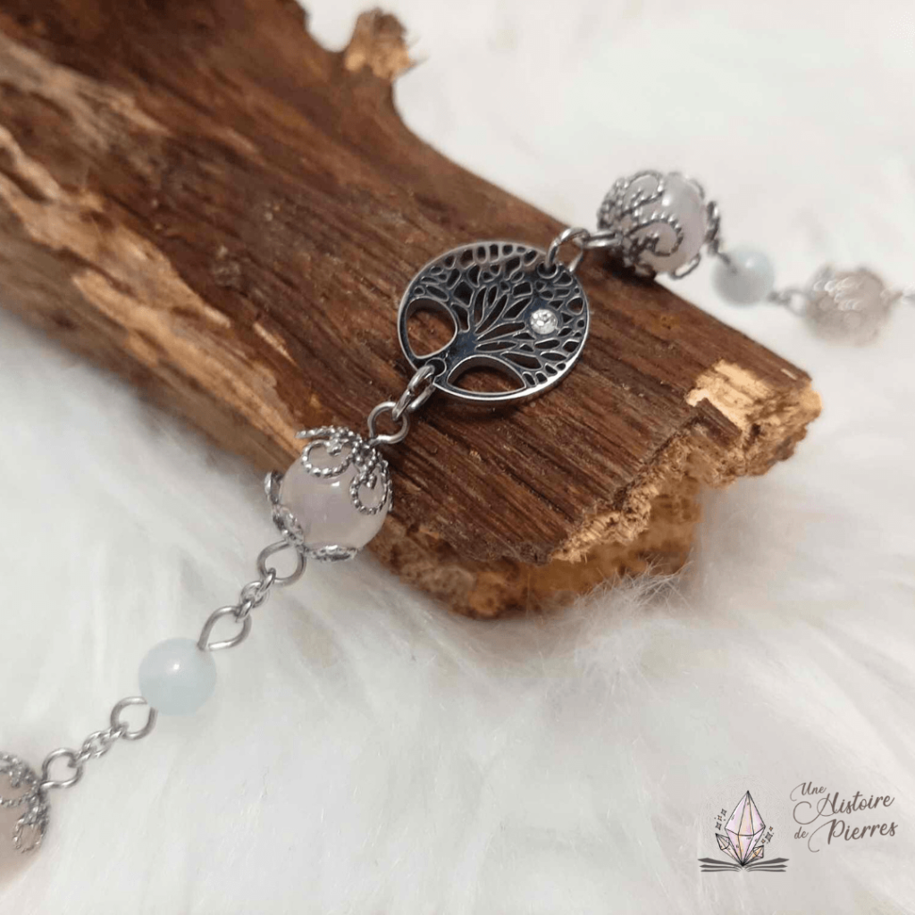 Bracelet en Aigue-marine et Quartz rose