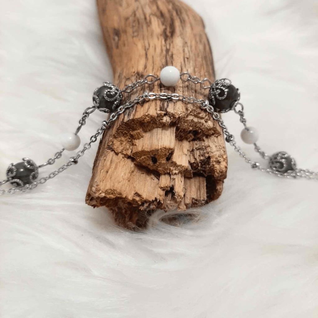 Bracelet deux rangs Labradorite et Pierre de Lune arc-en-ciel