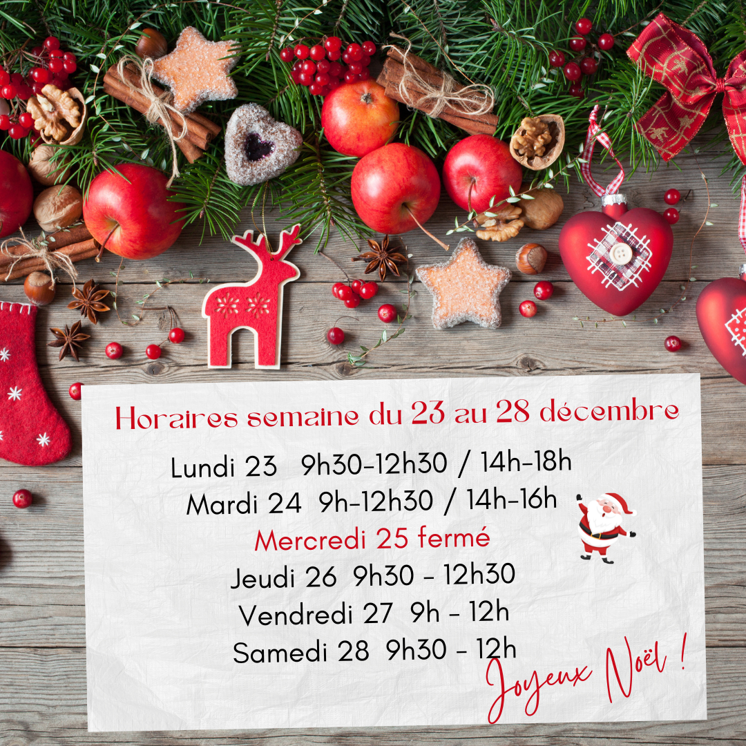 Horaires semaine du 23 au 28 décembre