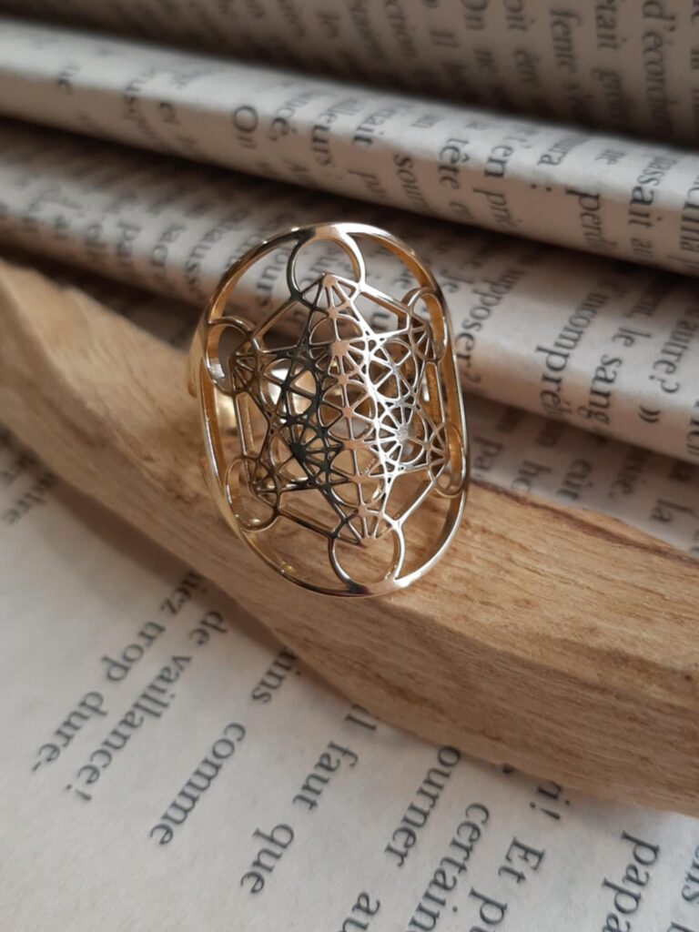 Bague Cube de Métatron dorée – Protection & énergie spirituelle