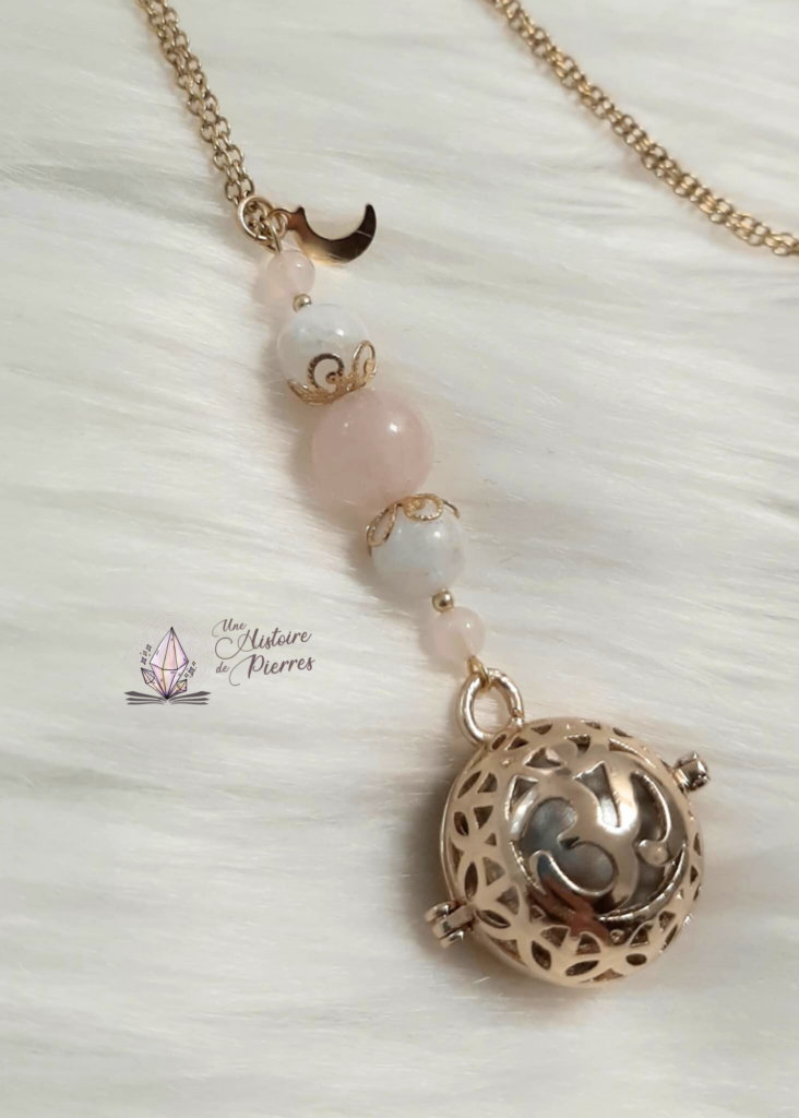 Bola de grossesse Ailes d’anges Doré Quartz rose et Péristérite